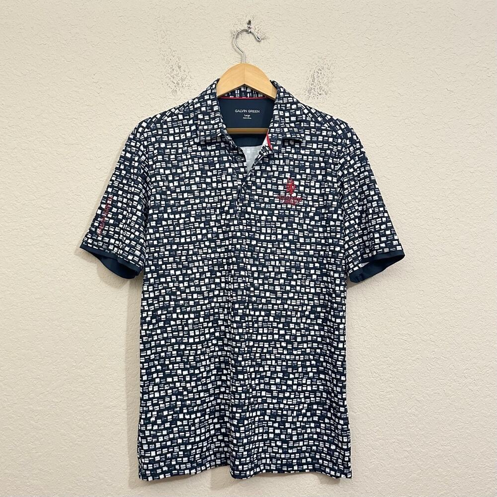 GALVIN GREEN Polo Shirt Navy Blue Geometric Old Course St Andrews Golf